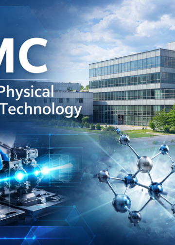 FTMC Center for Physical Sciences and Technology research facility in Lithuania with laser laboratory, nanotechnology visuals and materials science elements